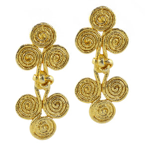 Double Thick Brush Paint Motif Drop Knot Vintage Gold Tone Earrings c.1970s (Clip-On Earrings)