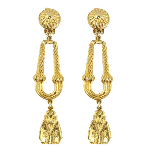 Vintage Gold Tone Signed Jules Van Rouge Drop Earrings ( Clip-on Earrings)