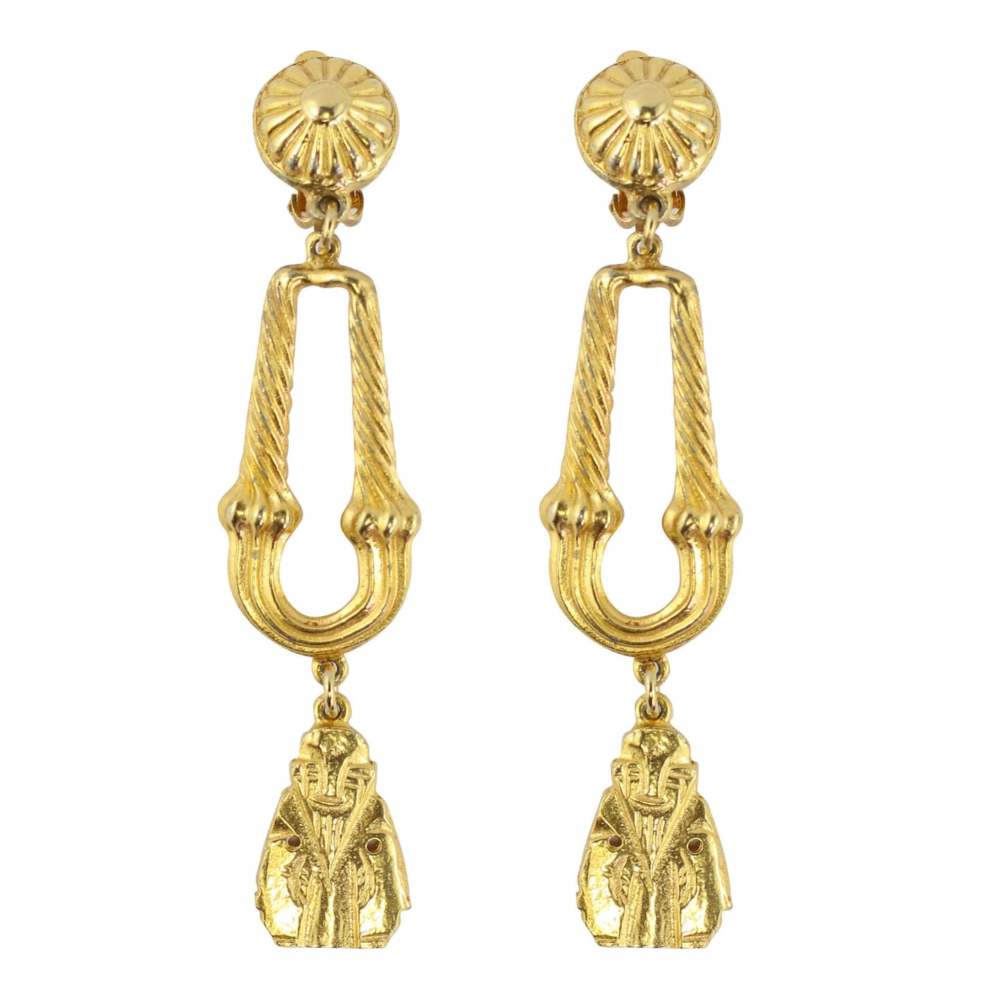 Vintage Gold Tone Signed Jules Van Rouge Drop Earrings ( Clip-on Earrings)