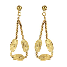 Load image into Gallery viewer, Unique Vintage Mobile and Adjustable Beaded Gold Tone Drop Hoop Earrings c.1980s (Clip-On Earrings)