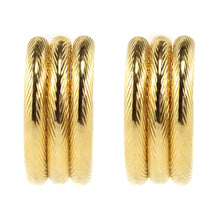 Load image into Gallery viewer, Thick Vintage Three Woven Panel Large Hoop Gold Tone Earrings c.1980s (Pierced)