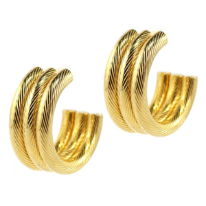 Thick Vintage Three Woven Panel Large Hoop Gold Tone Earrings c.1980s (Pierced)