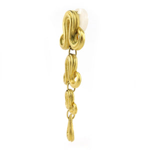 Stunning Cascading Painterly Motif Drop Vintage Gold Tone Earrings c.1970s (Clip-On Earrings)