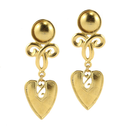 Swoopy Curvy Vintage Gold Tone Drop Clip-On Earrings c.1970s