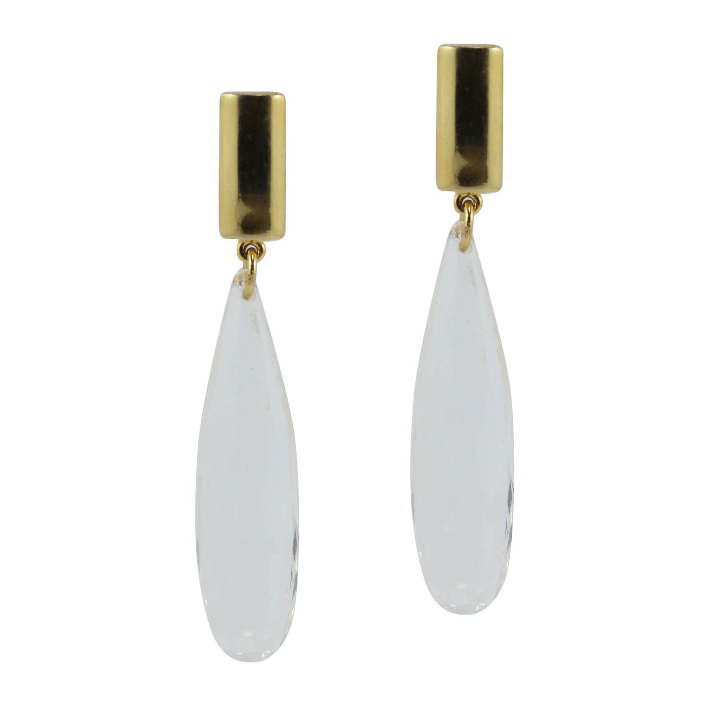 Rectangular Gold Tone & Clear Lucite Drop Clip-On Earrings c.1970s