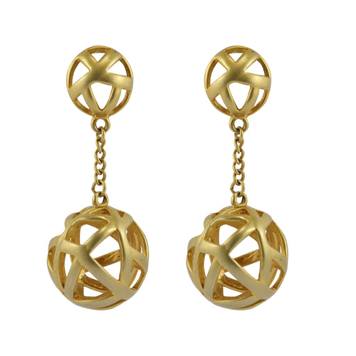 Vintage Criss Cross Drop Ball Gold Tone Clip-On Earrings c.1980s
