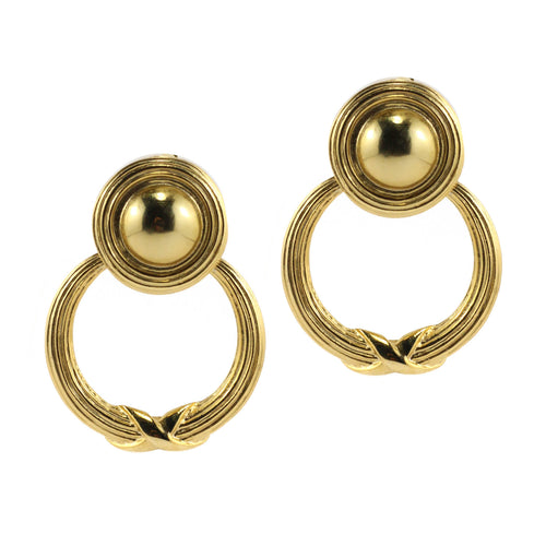 Gold Tone Double Sketchy Vintage Hoop Clip-On Earrings c.1980s