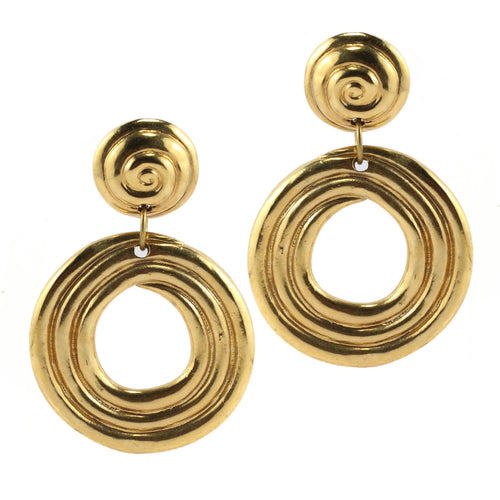Swirly Painterly Vintage Hoop c.1970s Pierced Earrings
