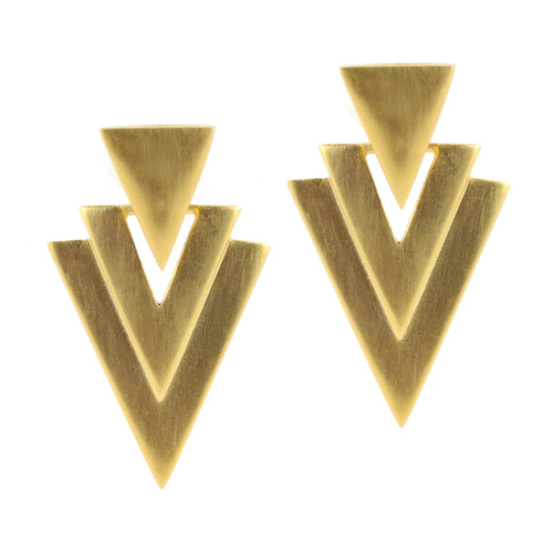 Matte Finish Gold Tone Triangle Drop c.1980s Clip-On Earrings
