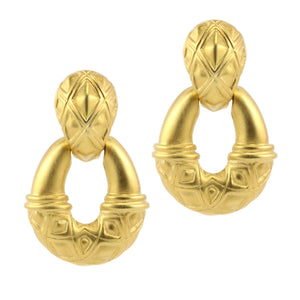 Revival Inspired Vintage Matte Gold Tone Engraved Clip-On Earrings c.1960s
