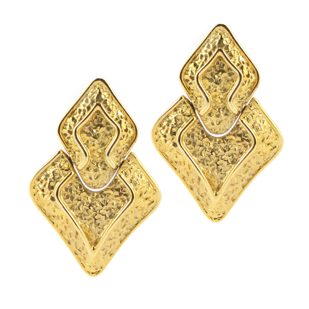 Textured Abstracted Triangle Gold Tone Vintage c.1970s Clip-On Earrings