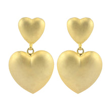 Load image into Gallery viewer, Matte Gold Tone Raised Double Heart Vintage Clip-On Earrings c.1980s