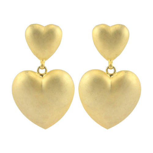 Matte Gold Tone Raised Double Heart Vintage Clip-On Earrings c.1980s