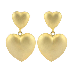 Matte Gold Tone Raised Double Heart Vintage Clip-On Earrings c.1980s