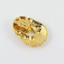 Load image into Gallery viewer, Polished Gold Tone Textured &amp; Patterned Door Knocker Inspired Clip-On Earrings c.1980s