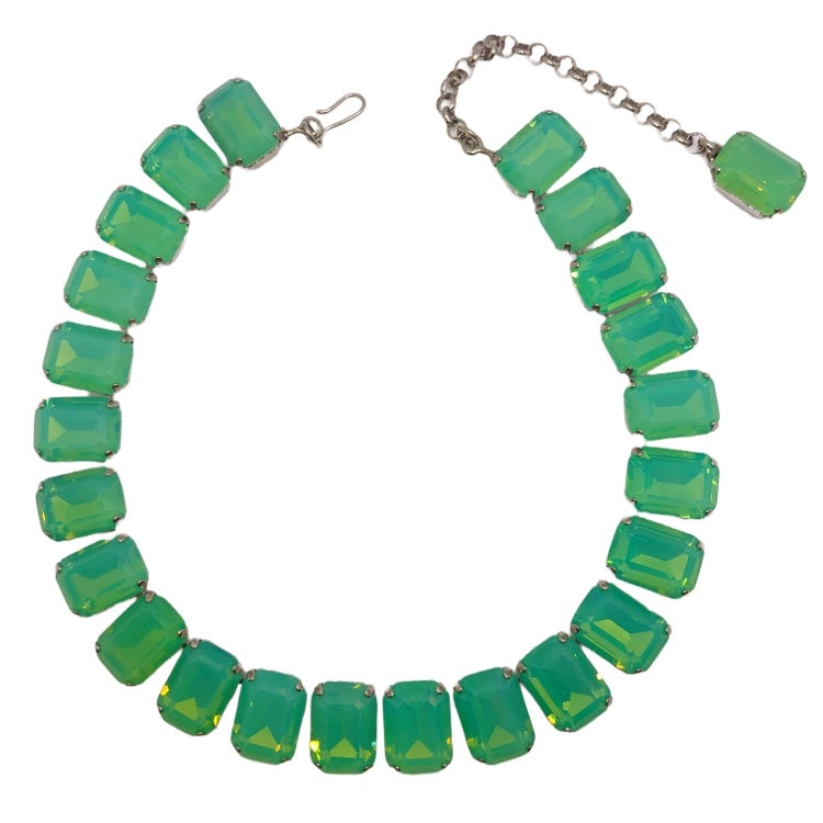 Harlequin Market Octagon Austrian Crystal Accent Necklace - Green Opal