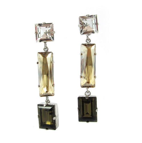 HQM Austrian Crystal Earrings - Drop Earrings - Clear Golden Shadow and Black Diamond - ((Pierced earrings)