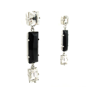 HQM Austrian Crystal Earrings - Drop Earrings - Clear, Black Opaque