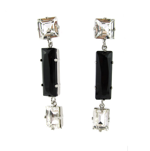 HQM Austrian Crystal Earrings - Drop Earrings - Clear, Black Opaque