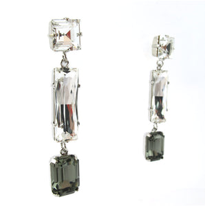 HQM Austrian Crystal Earrings - Drop Earrings - Clear, Black Diamond- ( Clip-On Earrings)