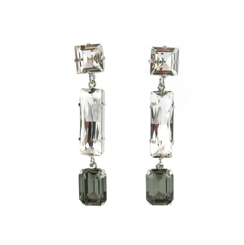 HQM Austrian Crystal Earrings - Drop Earrings - Clear, Black Diamond- ( Clip-On Earrings)