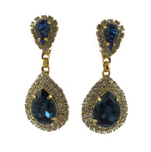 Load image into Gallery viewer, HQM Austrian Crystal Earrings - Teardrop Earrings - Montana Blue and Clear