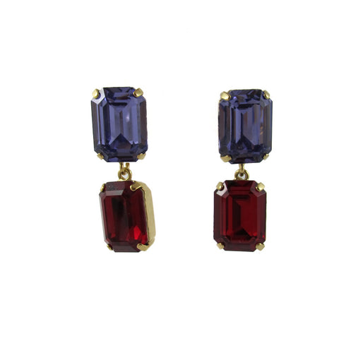 HQM Austrian Crystal Drop Earrings - Tanzanite Purple, Siam -(Pierced earrings)