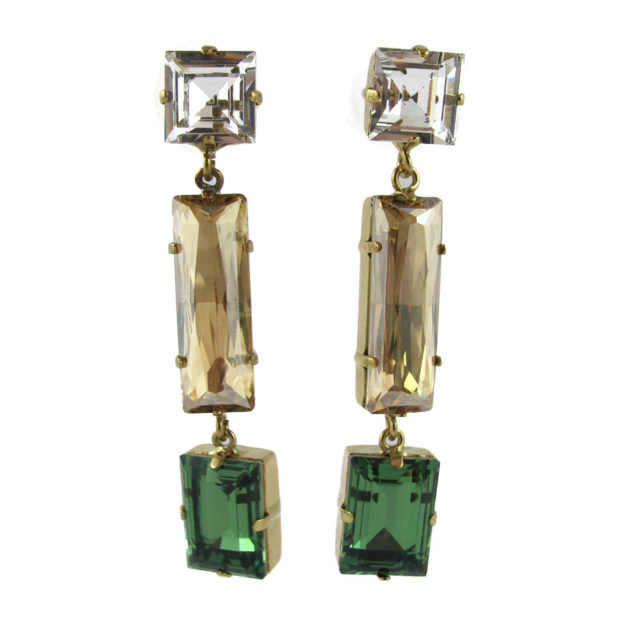 HQM Austrian Crystal Earrings - Drop Earrings - Clear, Golden Shadow and Peridot