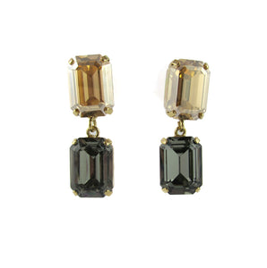 HQM Austrian Crystal Drop Earrings - Golden Shadow and Black Diamond
