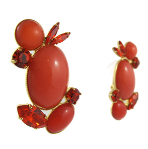 HQM Austrian Crystal Earrings - Coral and Hyacinth ( Clip-On Earrings)
