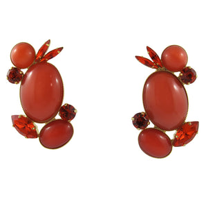 HQM Austrian Crystal Earrings - Coral and Hyacinth ( Clip-On Earrings)