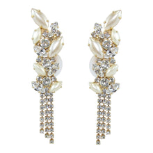 Load image into Gallery viewer, HQM Austrian Clear Crystal &amp; Faux Pearl climber tassel earrings (clip on)