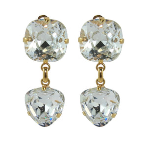 HQM Austrian Clear Crystal Double drop earrings (Clip-on)