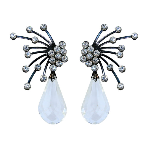 HQM Austrian Clear Crystal Black Spark Drop Earrings (Pierced)