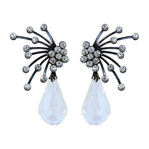 HQM Austrian Clear Crystal Black Spark Drop Earrings (Pierced)