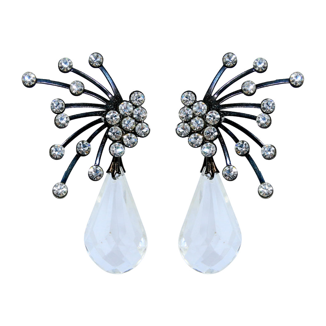 HQM Austrian Clear Crystal Black Spark Drop Earrings (Pierced)