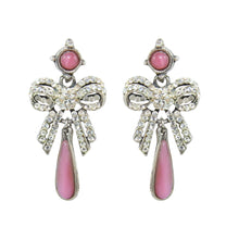 Load image into Gallery viewer, HQM Austrian Clear Crystal Delicate Pink Drop Bow Earrings (Pierced)