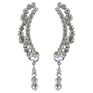 HQM Austrian Clear Crystal Delicate Cuff Tassel Earrings (Clip-on)