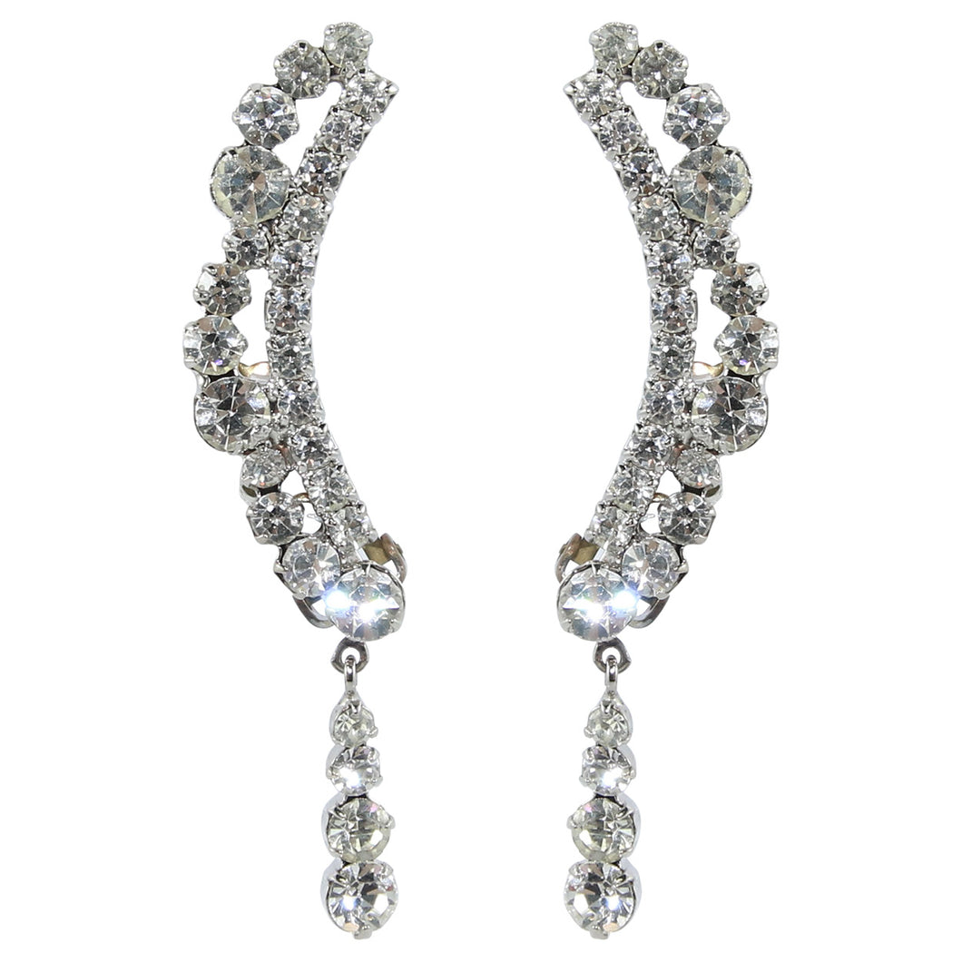 HQM Austrian Clear Crystal Delicate Cuff Tassel Earrings (Clip-on)