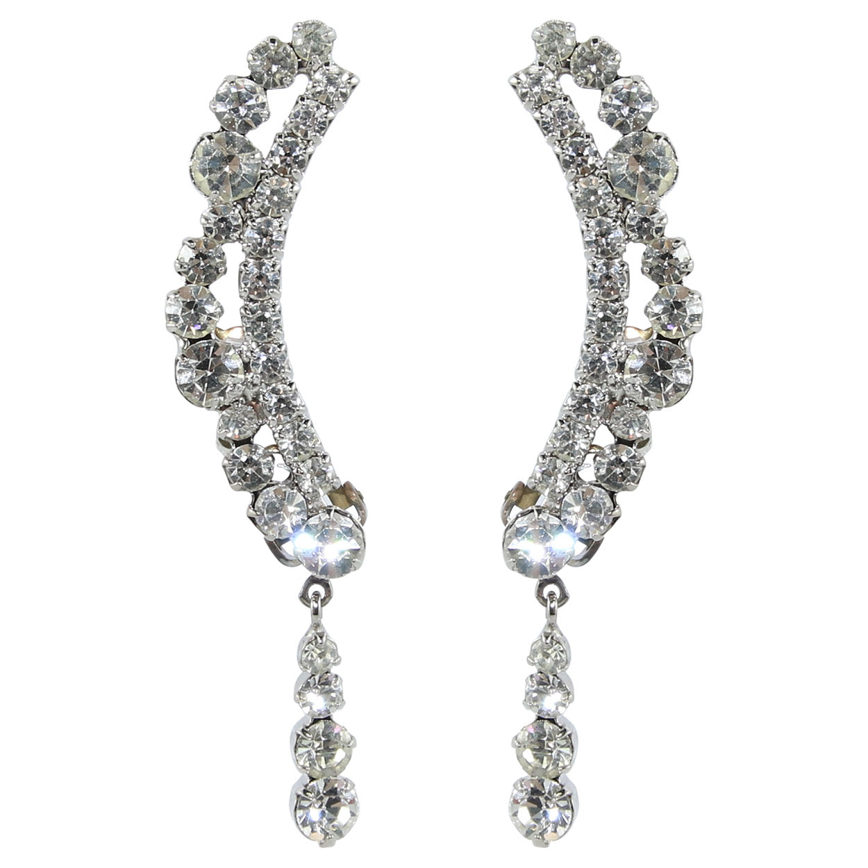 HQM Austrian Clear Crystal Delicate Cuff Tassel Earrings (Clip-on)