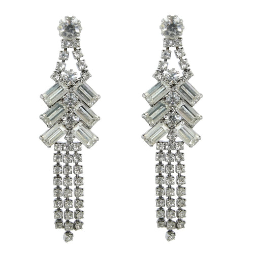 HQM Austrian Clear Crystal Deco Drop Tassel Earrings (Pierced)
