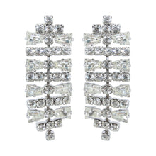 Load image into Gallery viewer, HQM Austrian Clear Crystal Silver Tone Deco Horizontal Bar Earrings (Pierced)