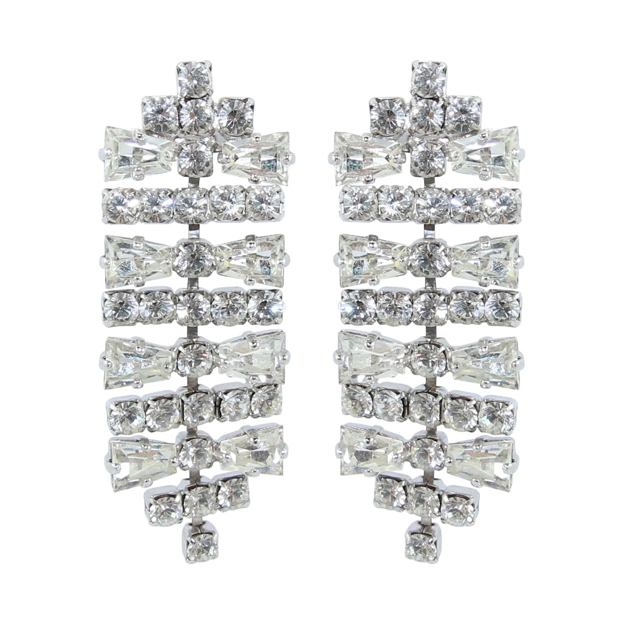 HQM Austrian Clear Crystal Silver Tone Deco Horizontal Bar Earrings (Pierced)