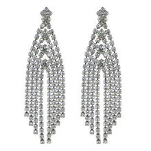 Load image into Gallery viewer, HQM Austrian Clear Crystal Silver Tone Dramatic Deco Tassel Earrings (Clip-On)