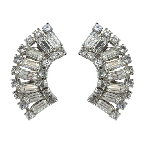 HQM Austrian Clear Crystal Rectangle Cuff Earrings (Clip-On)