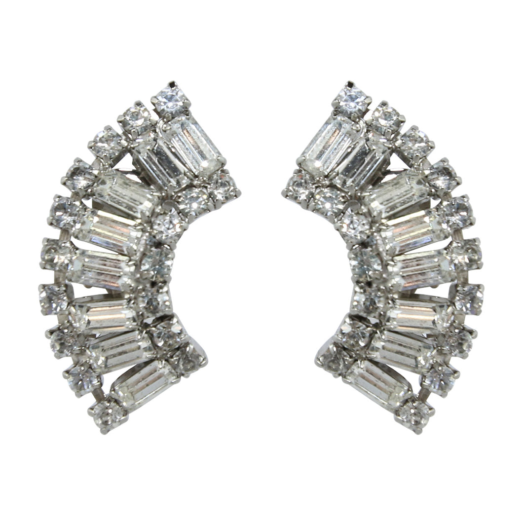 HQM Austrian Clear Crystal Rectangle Cuff Earrings (Clip-On)