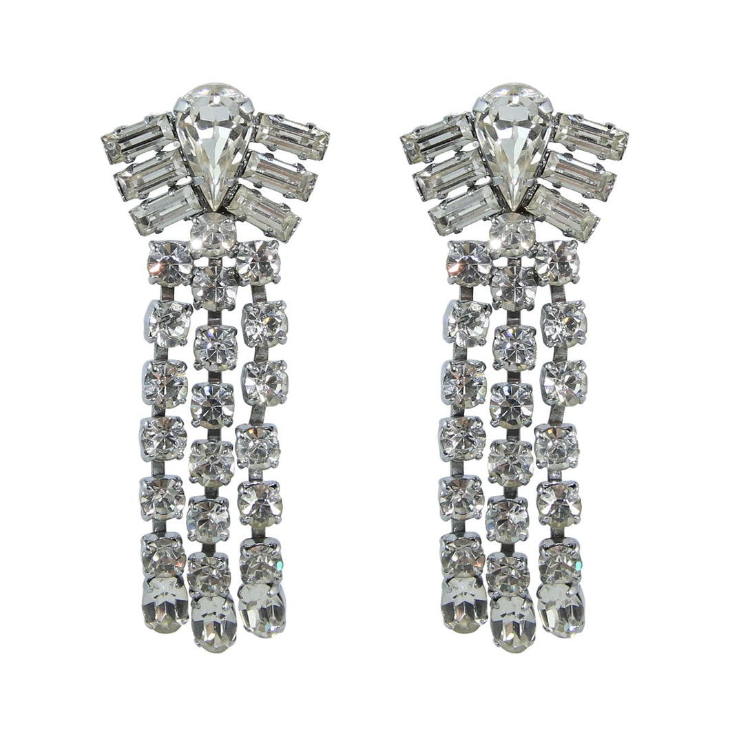HQM Austrian Clear Crystal Diamond Shaped Waterfall Tassel Earrings (Pierced)