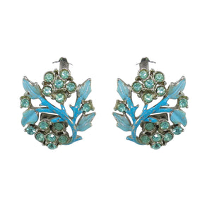 HQM Pastel Blue Leaf & Crystal Deco Earrings (Clip-On)