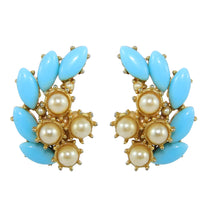 Load image into Gallery viewer, HQM Pastel Blue &amp; Faux Pearl Deco Earrings (Clip-On)