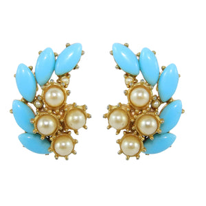 HQM Pastel Blue & Faux Pearl Deco Earrings (Clip-On)